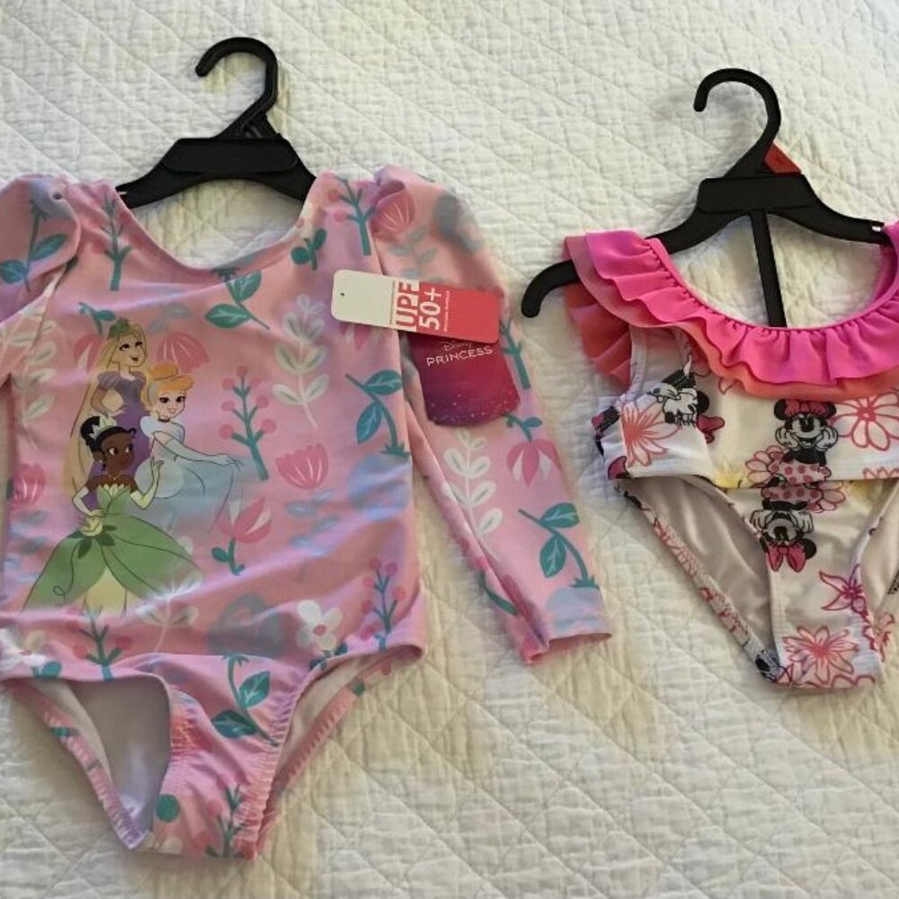 NWT Minnie Mouse Pink Swimsuit Girls 2-Piece + One Piece Disney Princess Suit 2T
